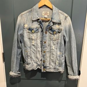 VTG Polo Ralph Lauren Jacket Womens Large L Denim Trucker Grunge Punk Distressed